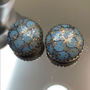 Vintage 60’s Earrings Blue and Gold Clip-on